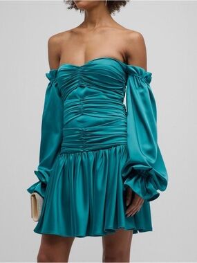 NWT GIGIl'S Selina Ruched Off-Shoulder Mini Dress Teal